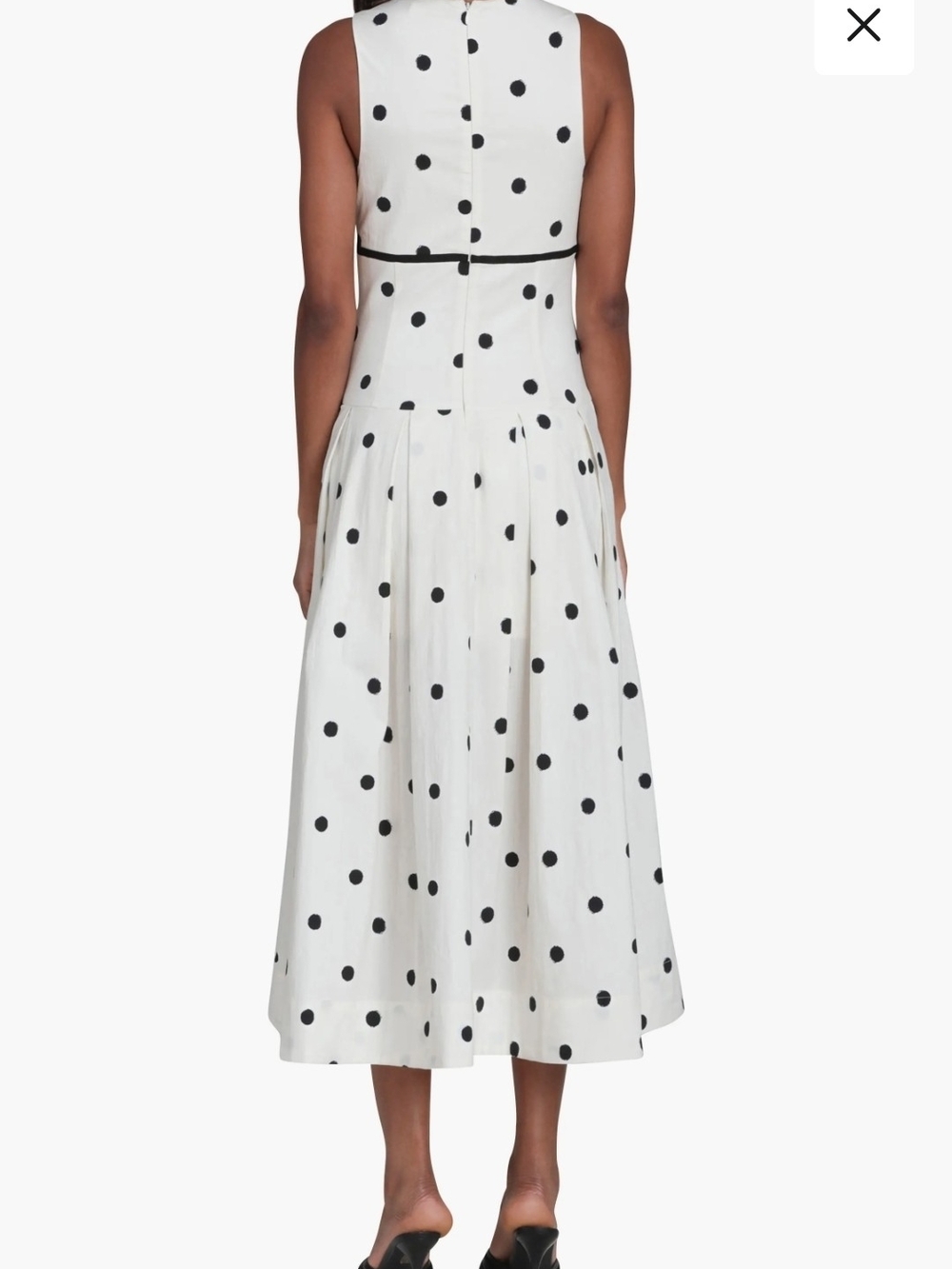 Avec Les Filles White Midi Dress Black Polka Dots Fit&flare Cotton Size 8 - Picture 3 of 12